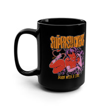 Load image into Gallery viewer, BORN WITH A TAIL Black Mug 15oz with art by COOP